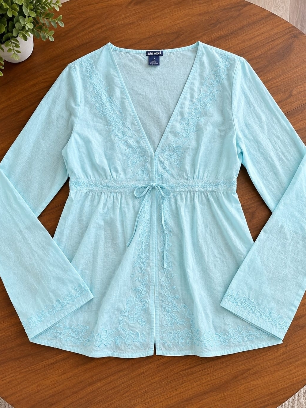 Women's Light Blue Embroidered Swim Cover-Up